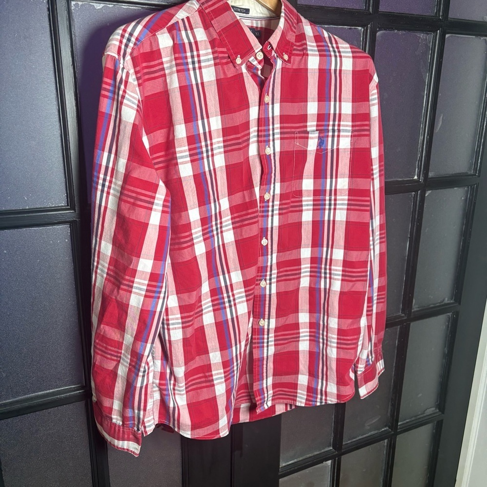 U.S. Polo Assn Red Plaid Stretch Button Down Shirt Men’s XL
